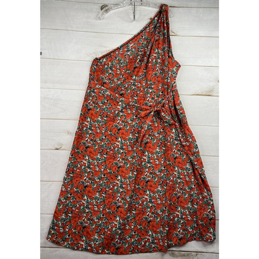 Shein One Shoulder Dress Womens 4XL Red Floral Boho Ruffle Slit Lightweight Fun